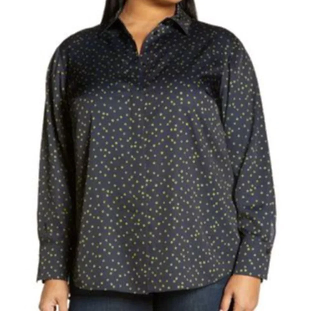 Lafayette 148 New York Scottie Painterly Dots Button Up Blouse- Black Green - XS - Picture 12 of 12